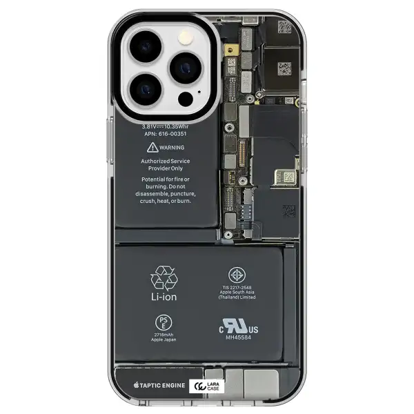 a close-up of a cell phone battery Apple iPhone 13 Pro Max impact black border Case