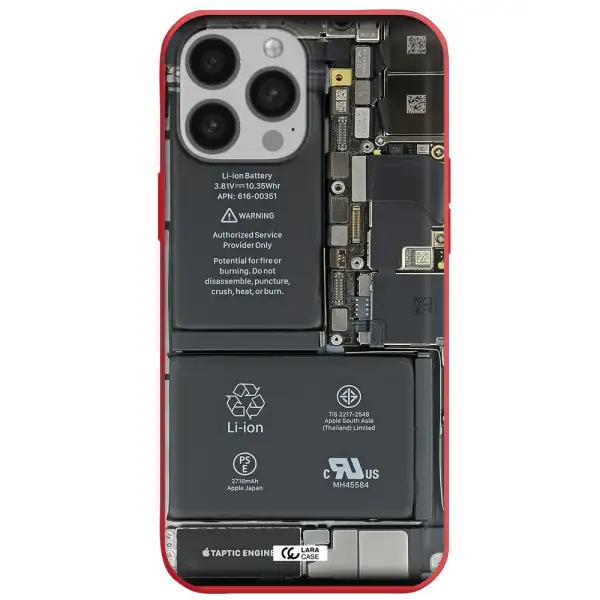 a close-up of a cell phone battery Apple iPhone 13 Pro Silicone Imperial Red Case