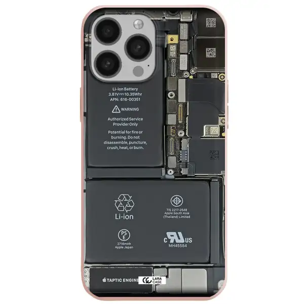 a close-up of a cell phone battery Apple iPhone 13 Pro Silicone pastel pink Case