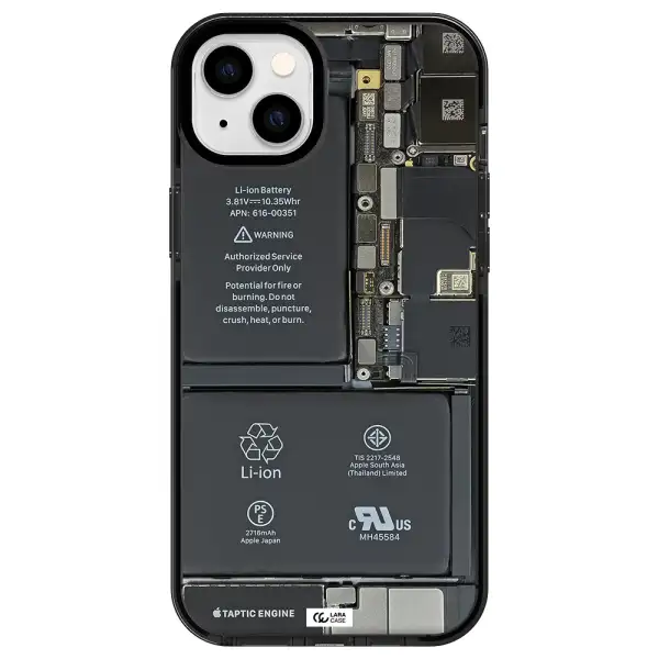a close-up of a cell phone battery Apple iPhone 14 plus impact Smoke Black Case