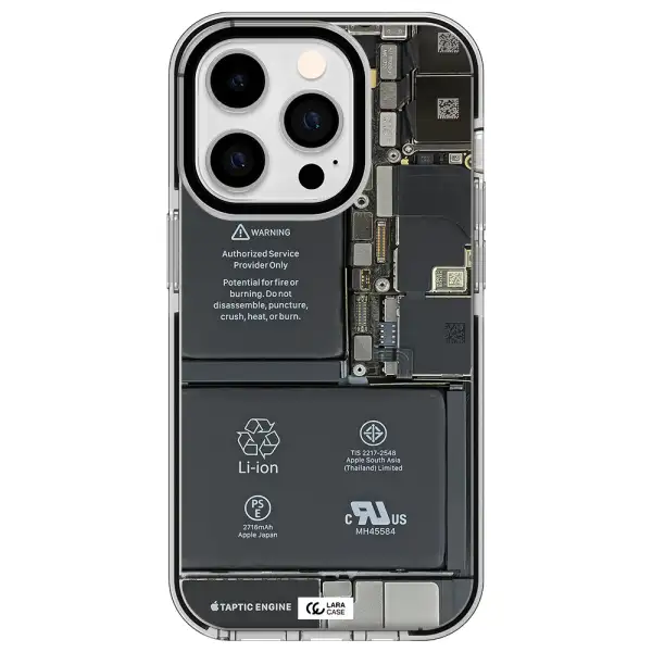 a close-up of a cell phone battery Apple iPhone 14 pro impact black border Case