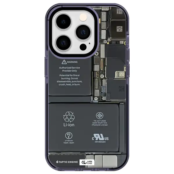 a close-up of a cell phone battery Apple iPhone 14 pro impact Lilac Case