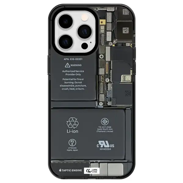 a close-up of a cell phone battery Apple iPhone 14 pro max impact Smoke Black Case
