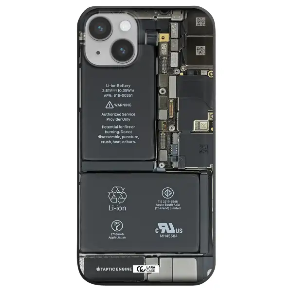 a close-up of a cell phone battery Apple iPhone 14 Silicone black Case