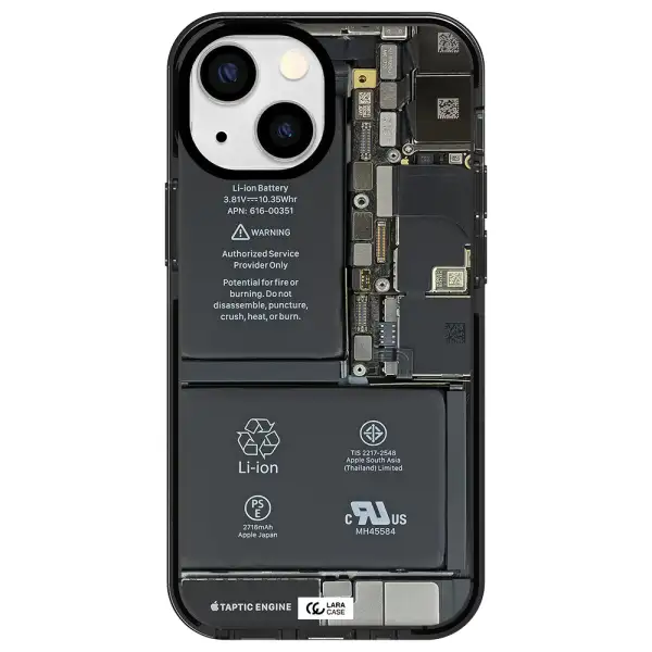 a close-up of a cell phone battery Apple iPhone 15 Plus impact Smoke Black Case