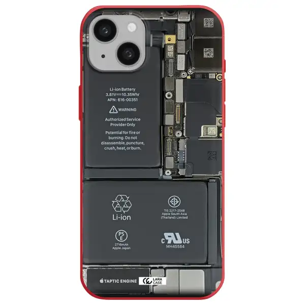 a close-up of a cell phone battery Apple iphone 15 plus Silicone Imperial Red Case