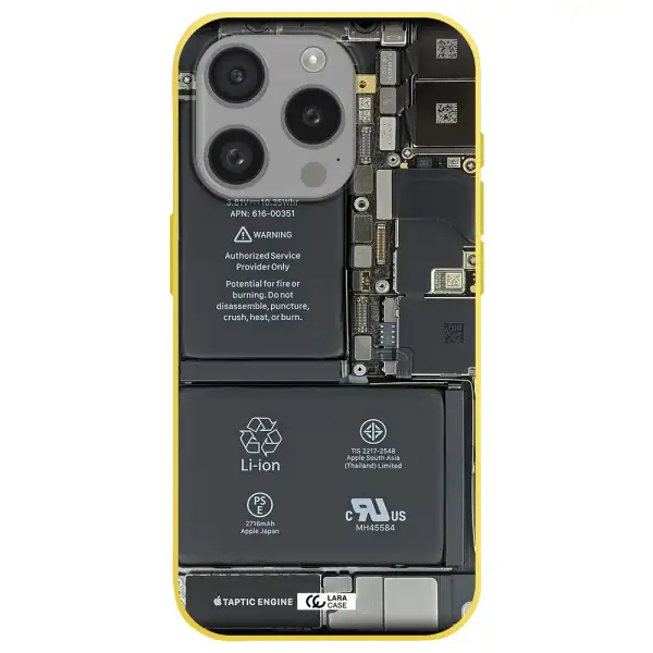 A Close-Up Of A Cell Phone Battery Apple Iphone 15 Pro Silicone Canary Yellow Case
