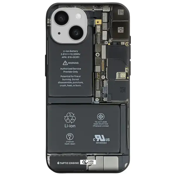 a close-up of a cell phone battery Apple iPhone 15 Silicone black Case