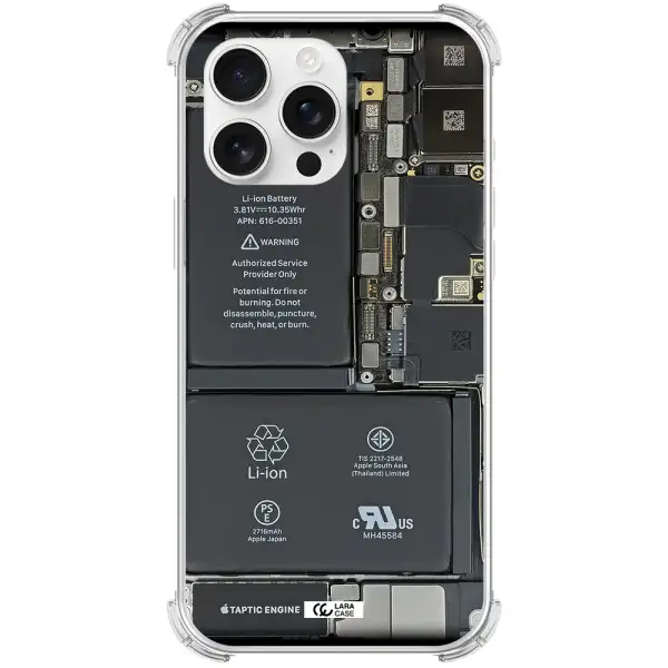 A Close-Up Of A Cell Phone Battery Apple Iphone 16 Pro Max Clear Pc Case