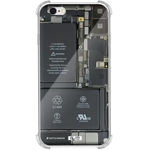 a close-up of a cell phone battery Apple iPhone 6 Clear PC Case