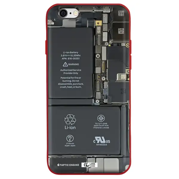 a close-up of a cell phone battery Apple iPhone 6 Silicone Imperial Red Case