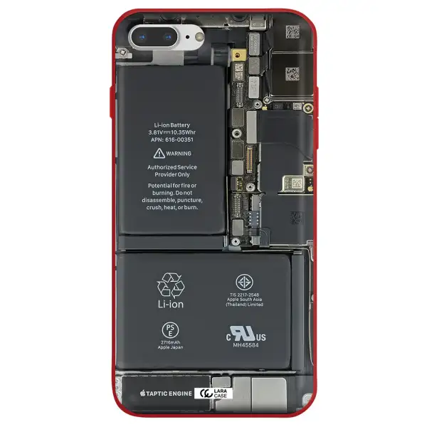 a close-up of a cell phone battery Apple iPhone 7 plus Silicone Imperial Red Case