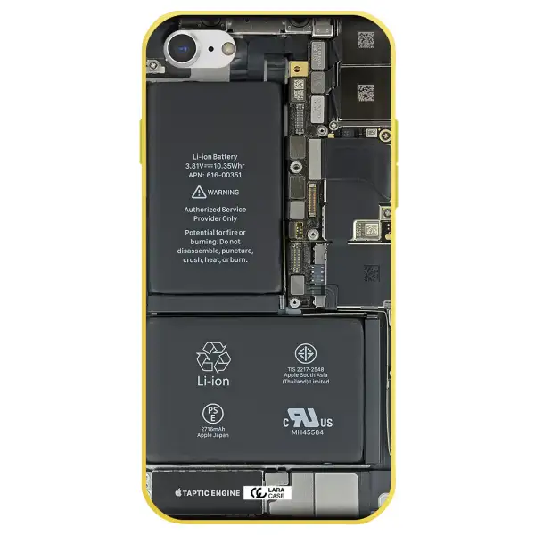 a close-up of a cell phone battery Apple iPhone 7 Silicone canary yellow Case