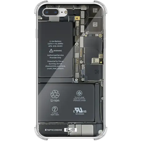 a close-up of a cell phone battery Apple iPhone 8 plus Clear PC Case
