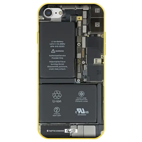 a close-up of a cell phone battery Apple iPhone 8 Silicone canary yellow Case