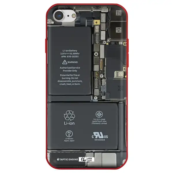 a close-up of a cell phone battery Apple iPhone 8 Silicone Imperial Red Case