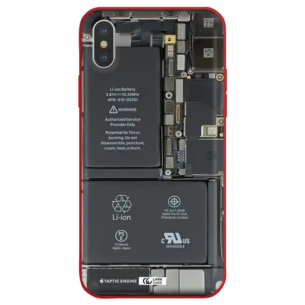 a close-up of a cell phone battery Apple iPhone X Silicone Imperial Red Case