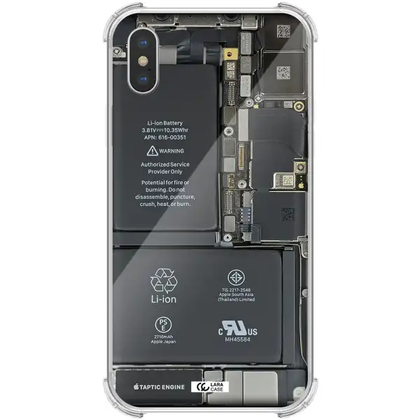 a close-up of a cell phone battery Apple iPhone XS max Clear PC Case
