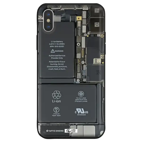 a close-up of a cell phone battery Apple iPhone XS Silicone black Case