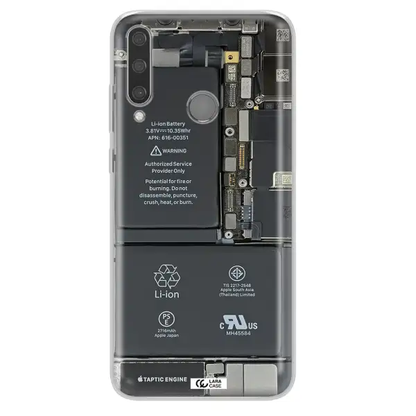 A Close-Up Of A Cell Phone Battery Huawei Y6P Clear Tpu Case