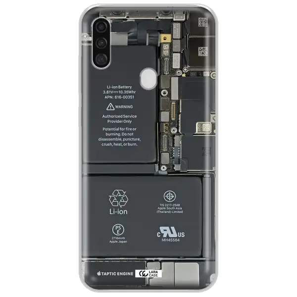 A Close-Up Of A Cell Phone Battery Samsung A11 Clear Tpu Case