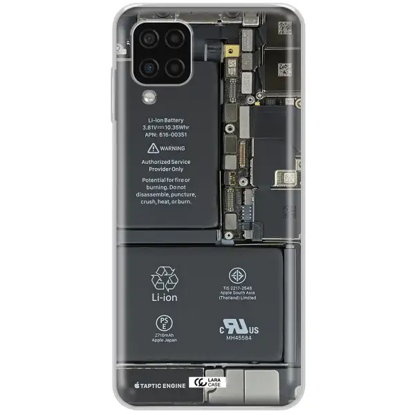 A Close-Up Of A Cell Phone Battery Samsung A12 4G Clear Tpu Case