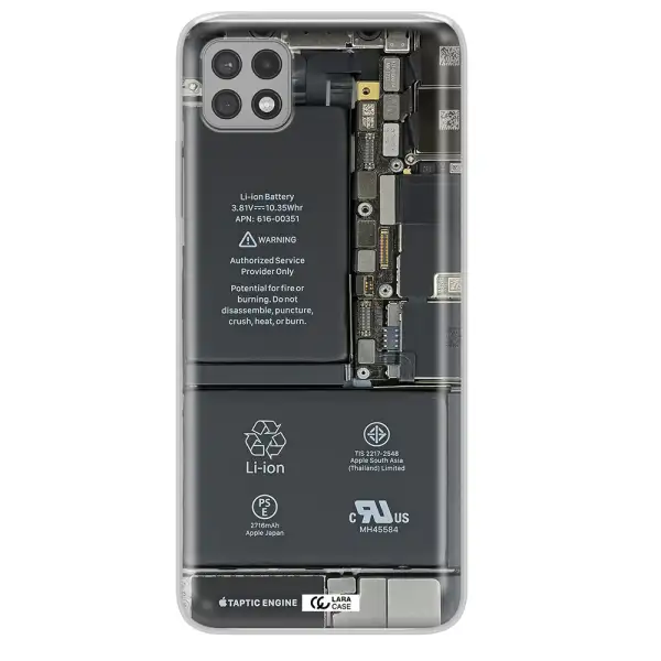A Close-Up Of A Cell Phone Battery Samsung A22 5G Clear Tpu Case