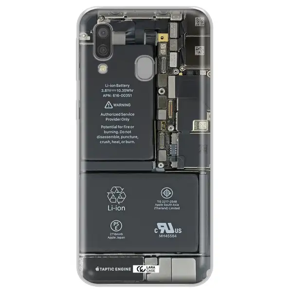 A Close-Up Of A Cell Phone Battery Samsung A40 Clear Tpu Case