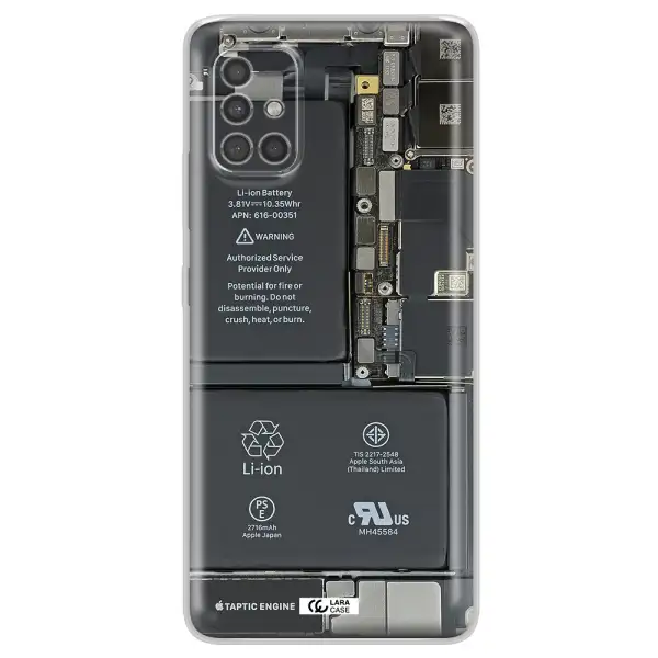 A Close-Up Of A Cell Phone Battery Samsung A40S Clear Tpu Case