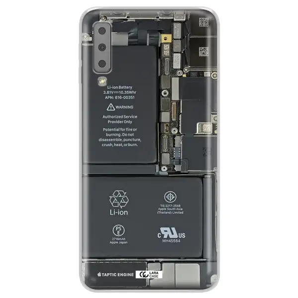 A Close-Up Of A Cell Phone Battery Samsung A7 2018 Clear Tpu Case