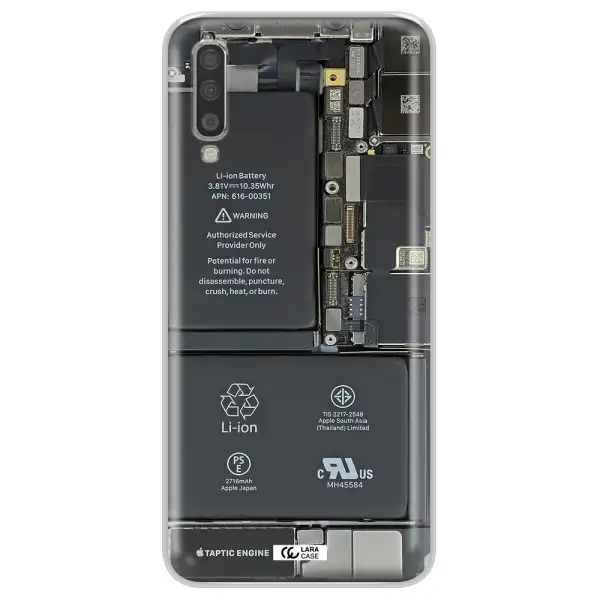 A Close-Up Of A Cell Phone Battery Samsung A70S Clear Tpu Case