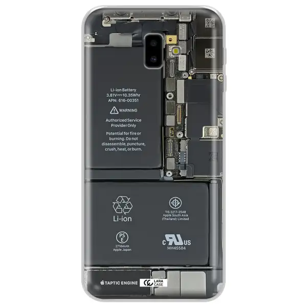 A Close-Up Of A Cell Phone Battery Samsung J6 Plus Clear Tpu Case
