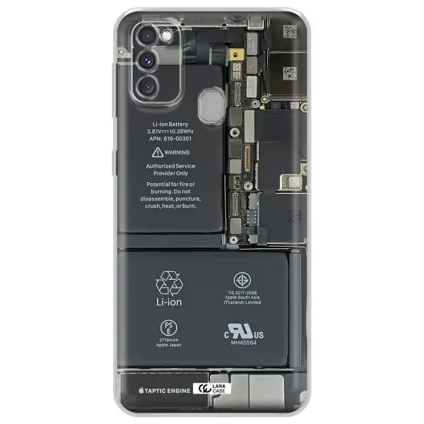 A Close-Up Of A Cell Phone Battery Samsung M30S Clear Tpu Case