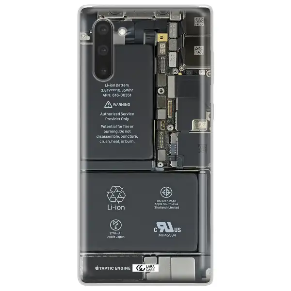 A Close-Up Of A Cell Phone Battery Samsung Note 10 Clear Tpu Case