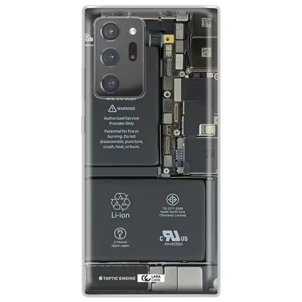 A Close-Up Of A Cell Phone Battery Samsung Note 20 Ultra Clear Tpu Case