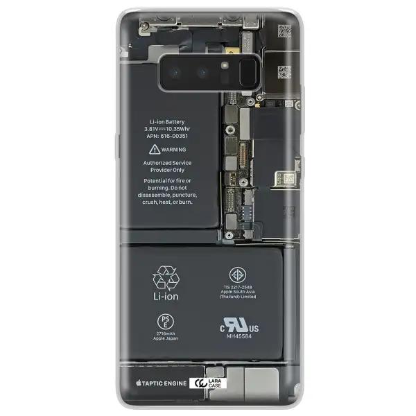 A Close-Up Of A Cell Phone Battery Samsung Note 8 Clear Tpu Case