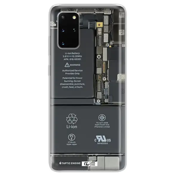 A Close-Up Of A Cell Phone Battery Samsung S 20 Plus Clear Tpu Case