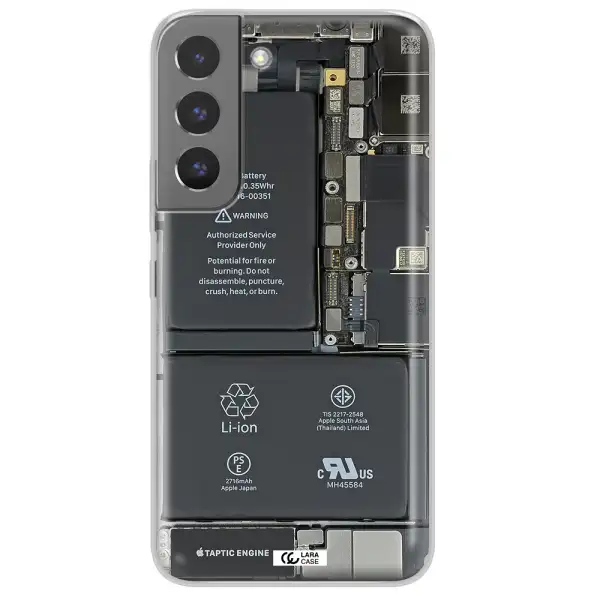 A Close-Up Of A Cell Phone Battery Samsung S 22 Plus Clear Tpu Case