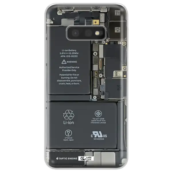 A Close-Up Of A Cell Phone Battery Samsung S10E Clear Tpu Case