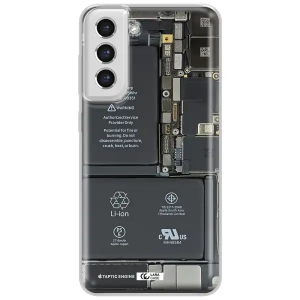 A Close-Up Of A Cell Phone Battery Samsung S21 Fe Clear Tpu Case