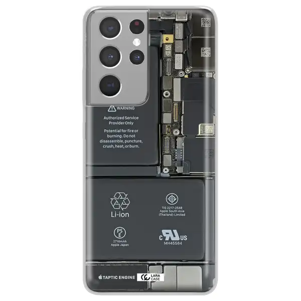 A Close-Up Of A Cell Phone Battery Samsung S21 Ultra Clear Tpu Case