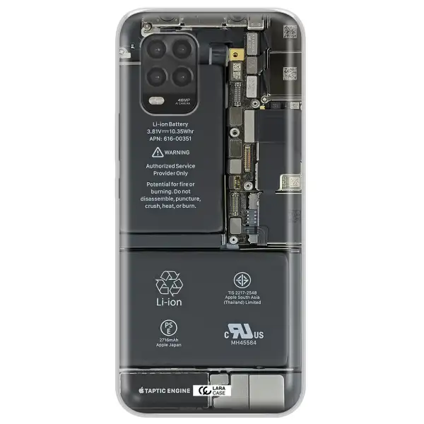 A Close-Up Of A Cell Phone Battery Xiaomi Mi 10 Lite Clear Tpu Case