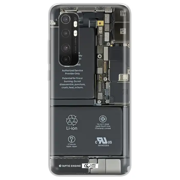 A Close-Up Of A Cell Phone Battery Xiaomi Mi Note 10 Lite Clear Tpu Case