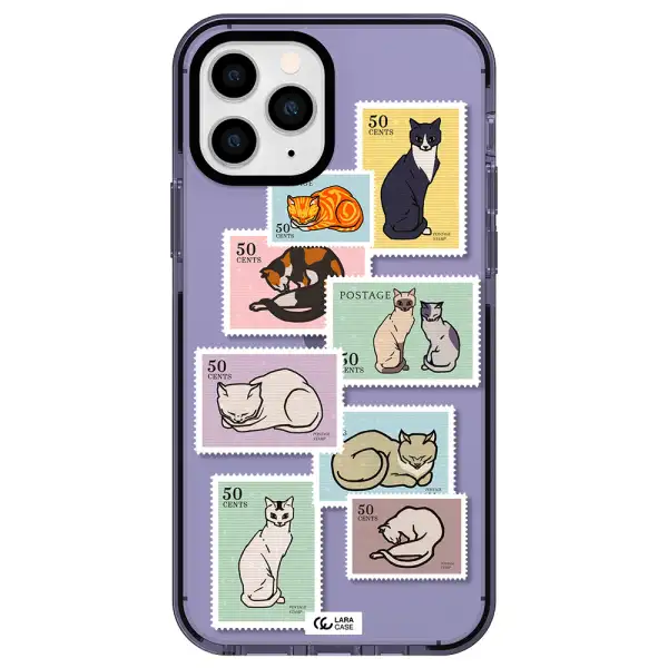 a collage of cats on stamps Apple iPhone 11 pro impact Lilac Case