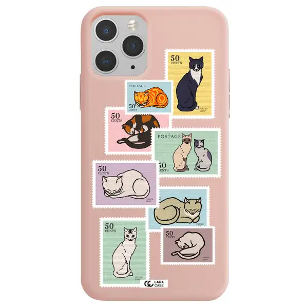 a collage of cats on stamps Apple iPhone 11 pro Silicone pastel pink Case