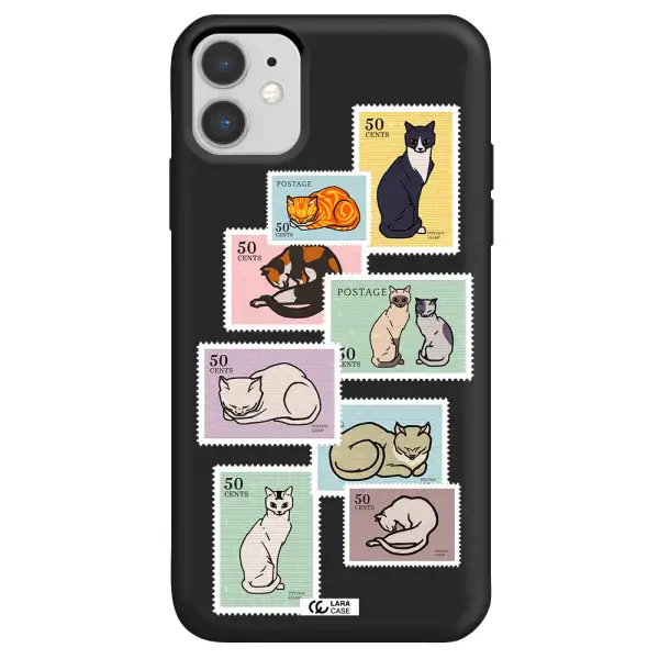 a collage of cats on stamps Apple iPhone 11 Silicone black Case