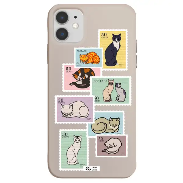 a collage of cats on stamps Apple iPhone 11 Silicone Stone Case
