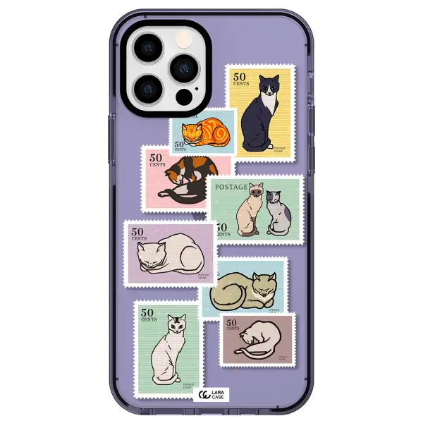 a collage of cats on stamps Apple iPhone 12 pro impact Lilac Case