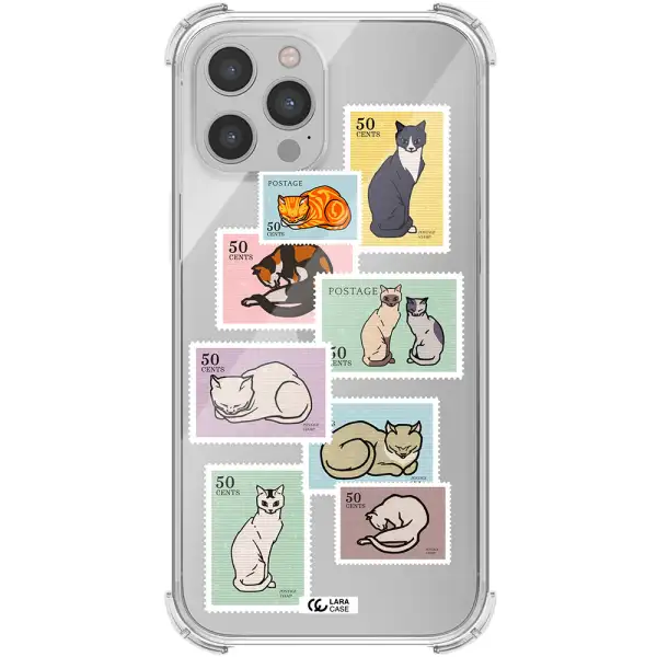 a collage of cats on stamps Apple iPhone 12 pro max Clear PC Case