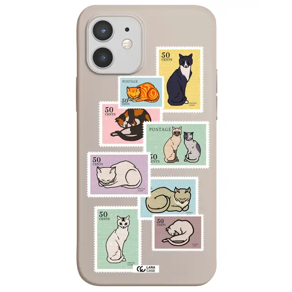 a collage of cats on stamps Apple iPhone 12 Silicone Stone Case